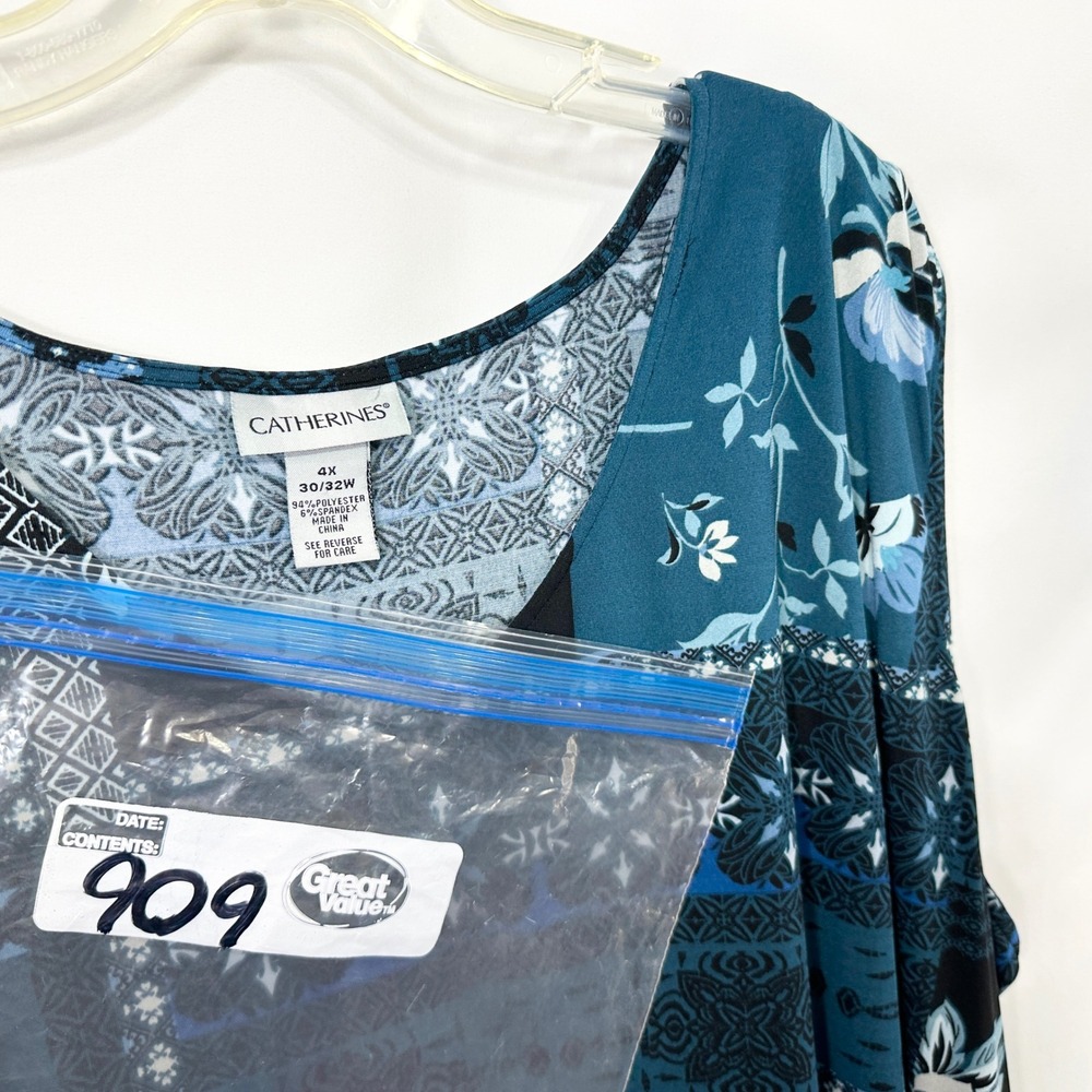 Catherines Plus Size 30/32W Tank Top 4X Teal Blue Floral Patchwork Boho 909 - Picture 8 of 8